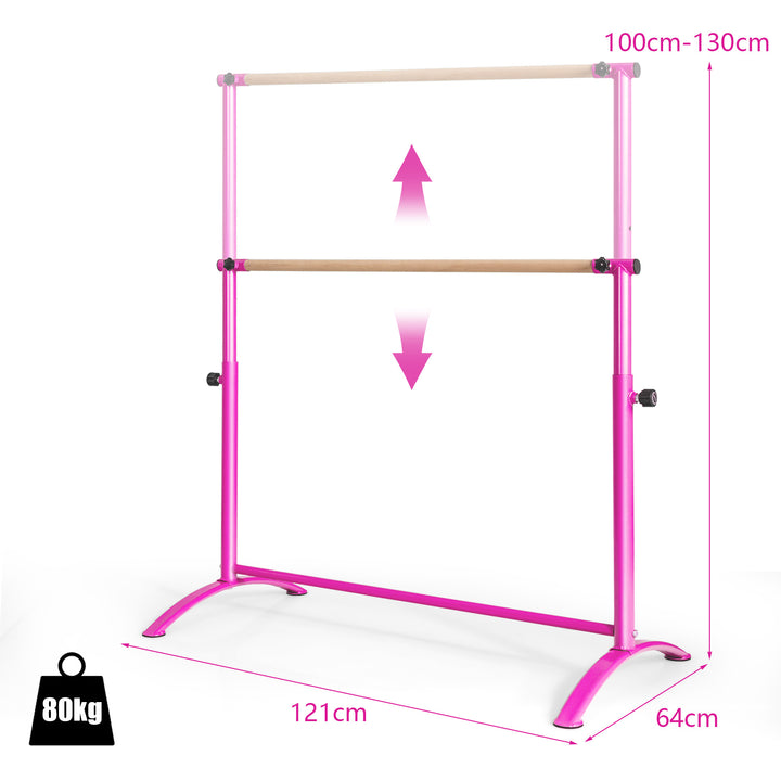 Freestanding Ballet Barre Bar with 4-Position Adjustable Height-Pink