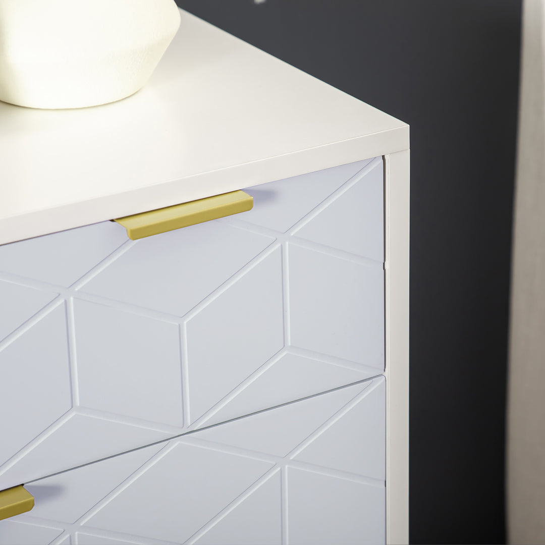 Modern Chest of Drawers, 5-Drawer Storage Organizer Unit with Golden Effect Steel Base for Bedroom, Living Room, Natural, White