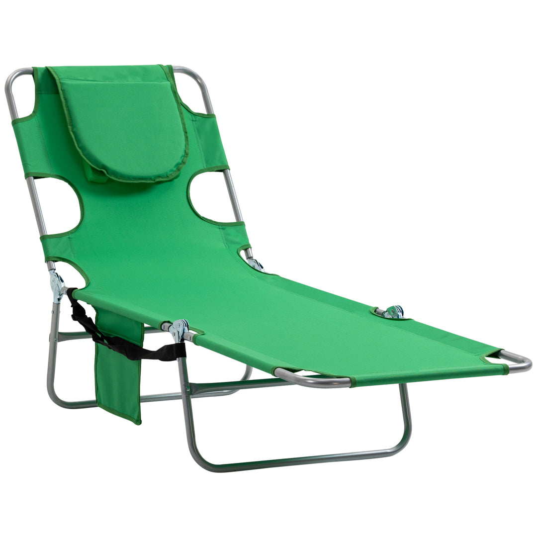 Beach Chaise Lounge with Face Cavity &amp; Arm Slots, Portable Sun Lounger, Reclining Lounge Chair for Patio Garden Beach Pool, Green