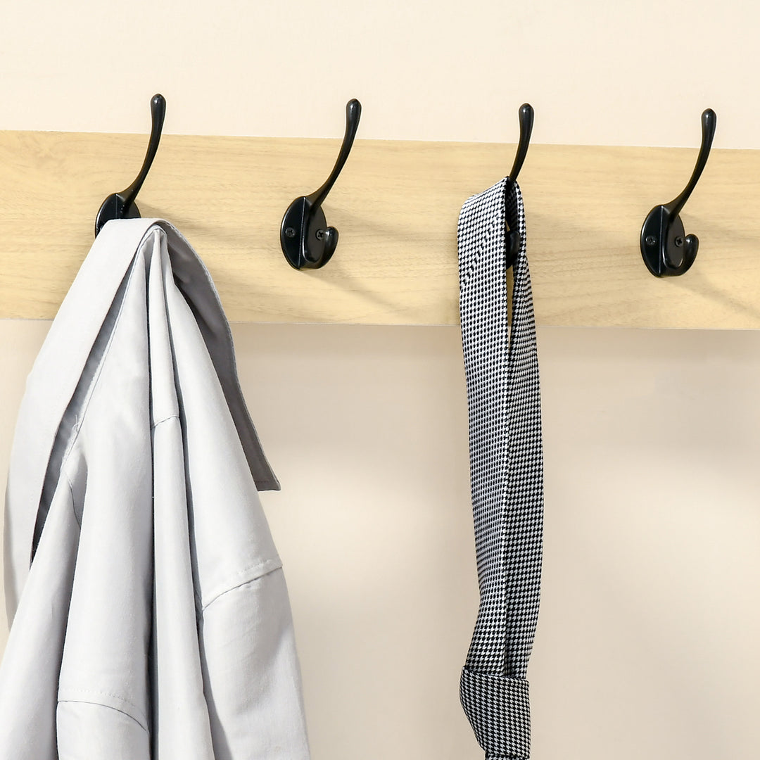 4 Hooks Wooden Garment Rack Freestanding Coat Rail Storage Shelves Metal Tidy Shoes Clothes Stand Entryway Furniture - 60L x 40W x 175H (cm)