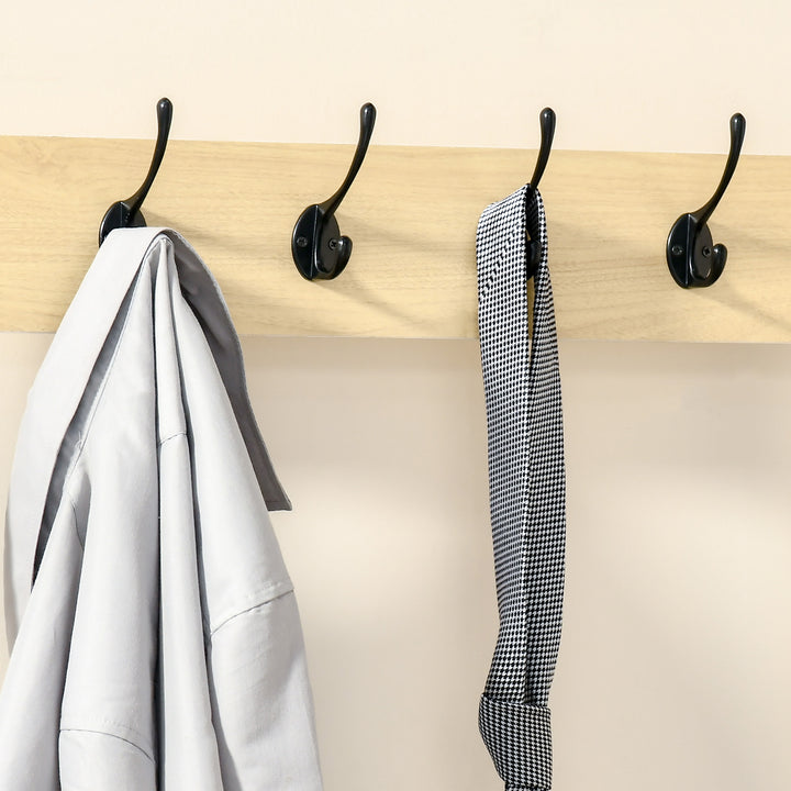 4 Hooks Wooden Garment Rack Freestanding Coat Rail Storage Shelves Metal Tidy Shoes Clothes Stand Entryway Furniture - 60L x 40W x 175H (cm)