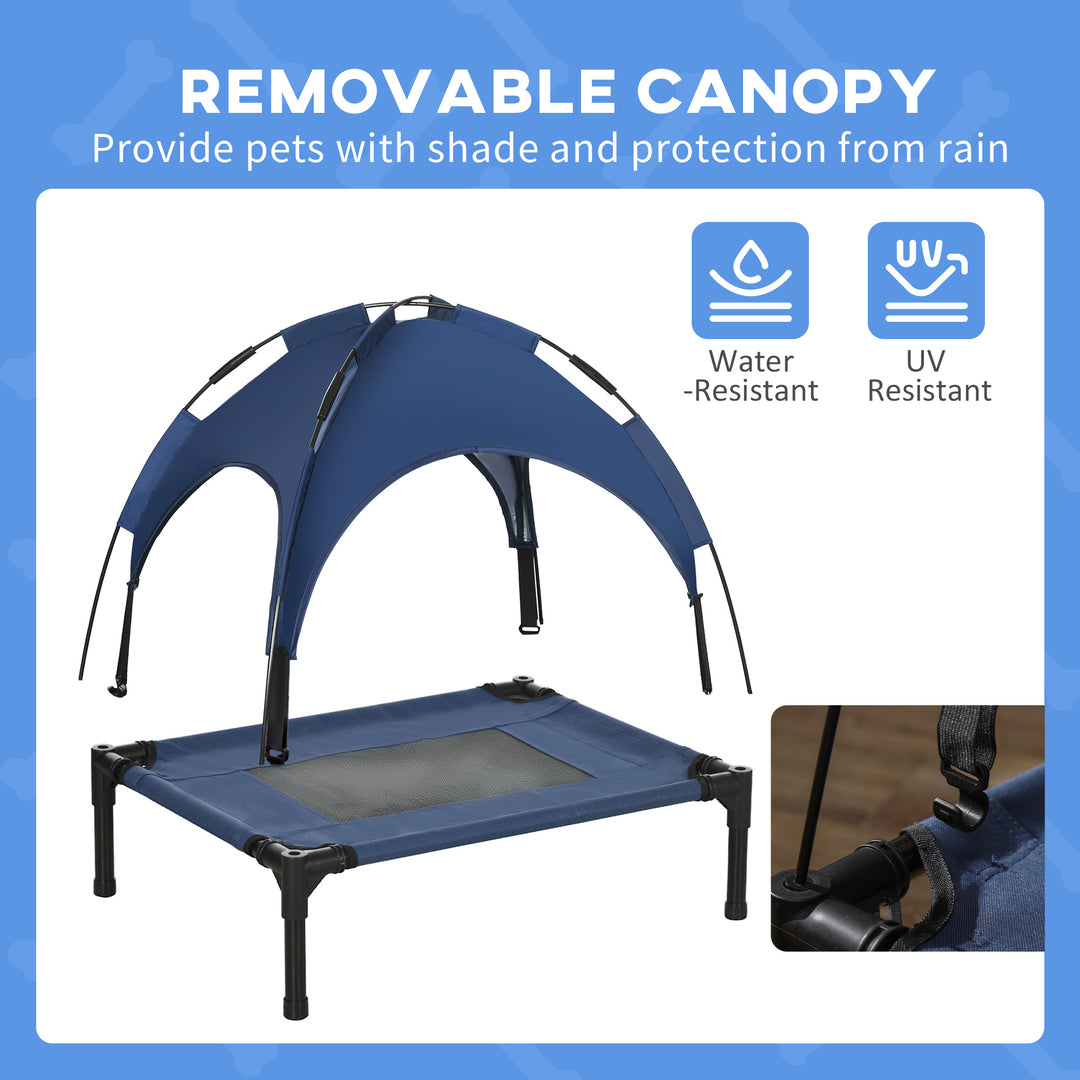 Raised Dog Bed Waterproof Elevated Pet Cot with Breathable Mesh UV Protection Canopy Blue, for Small Dogs, 61 x 46 x 62cm