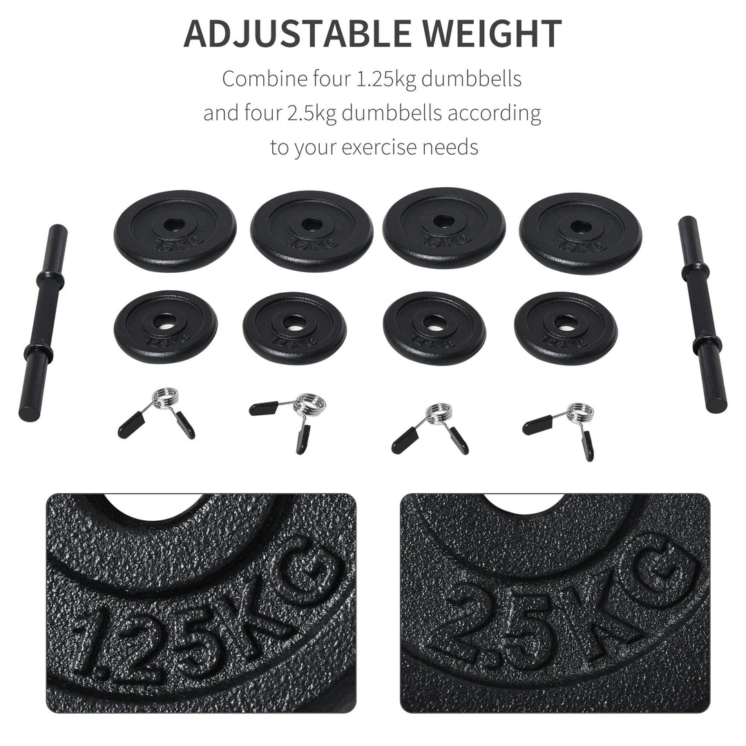 HOMCOM Adjustable Dumbbell Set of 2 with Solid Handle Portable Carry Case for Men and Woman Body Building Exercise Home Gym Office Black