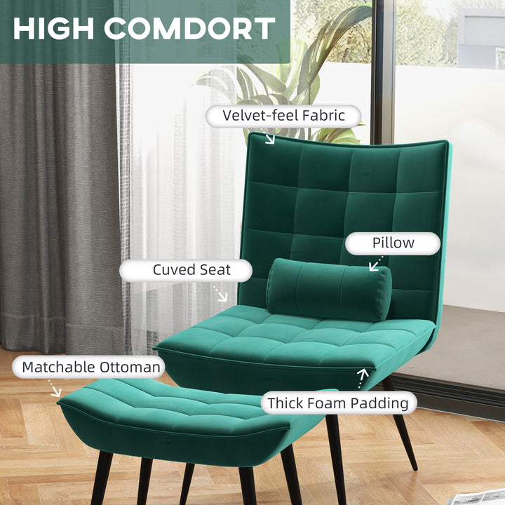 Accent Chair with Footstool Set, Modern Tufted Upholstered Lounge Chair with Pillow and Steel Legs for Living Room, Bedroom, Home Study, Green