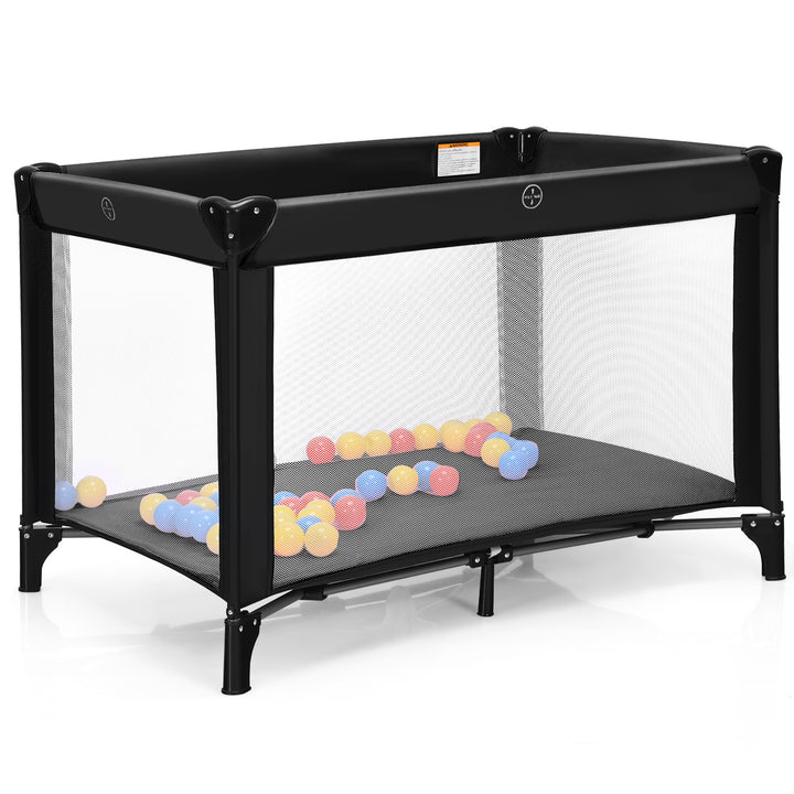 Portable Baby Crib with 50 Ocean Balls and Storage Bag-Black
