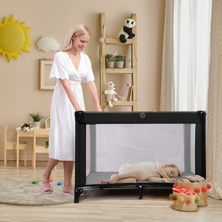 Portable Baby Crib with 50 Ocean Balls and Storage Bag-Black