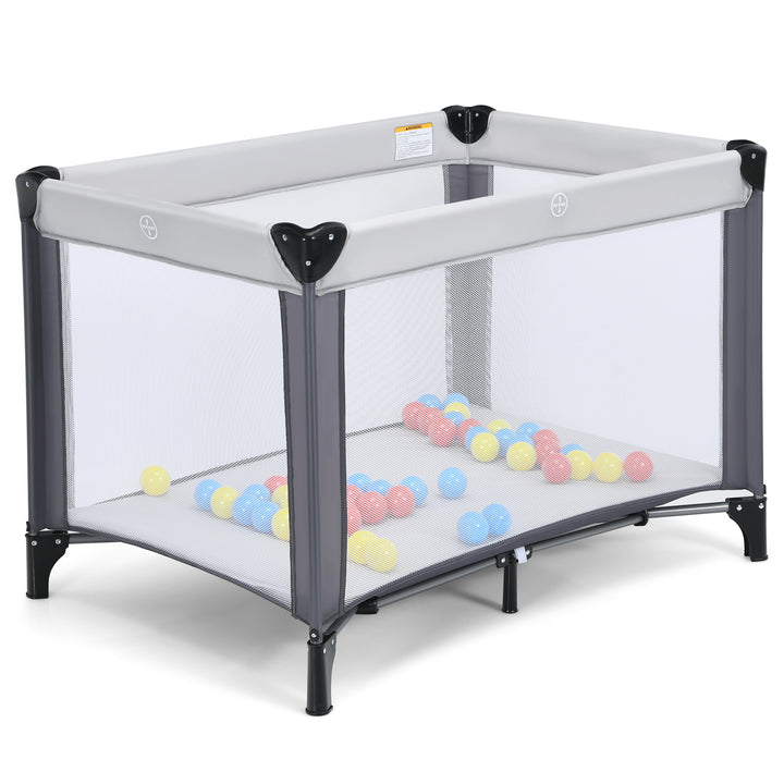 Portable Baby Crib with 50 Ocean Balls and Storage Bag-Grey