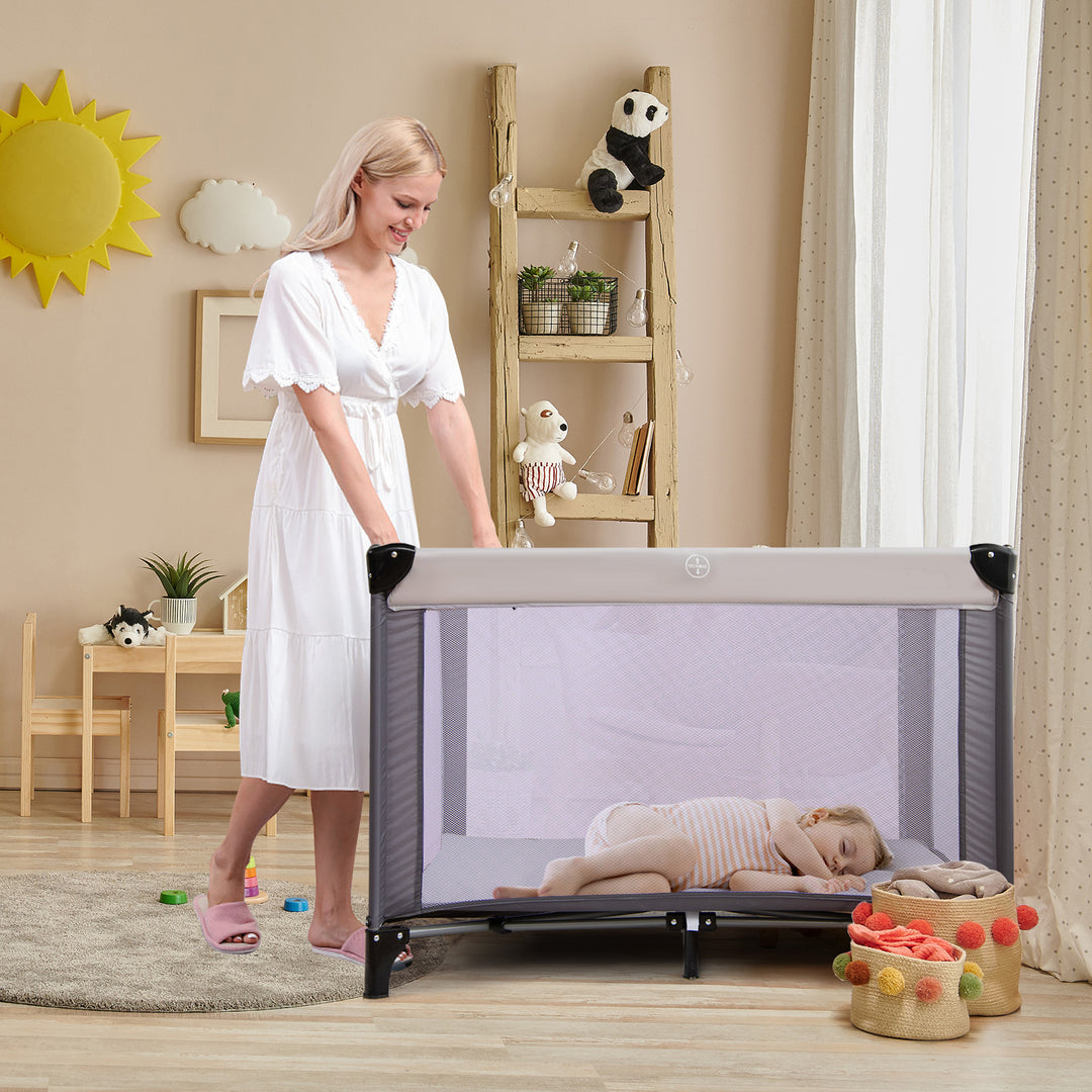 Portable Baby Crib with 50 Ocean Balls and Storage Bag-Grey