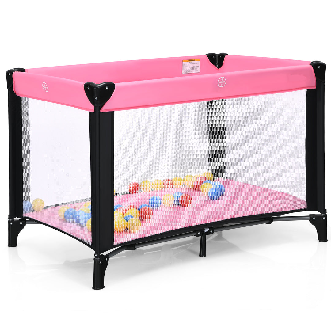 Portable Baby Crib with 50 Ocean Balls and Storage Bag-Pink