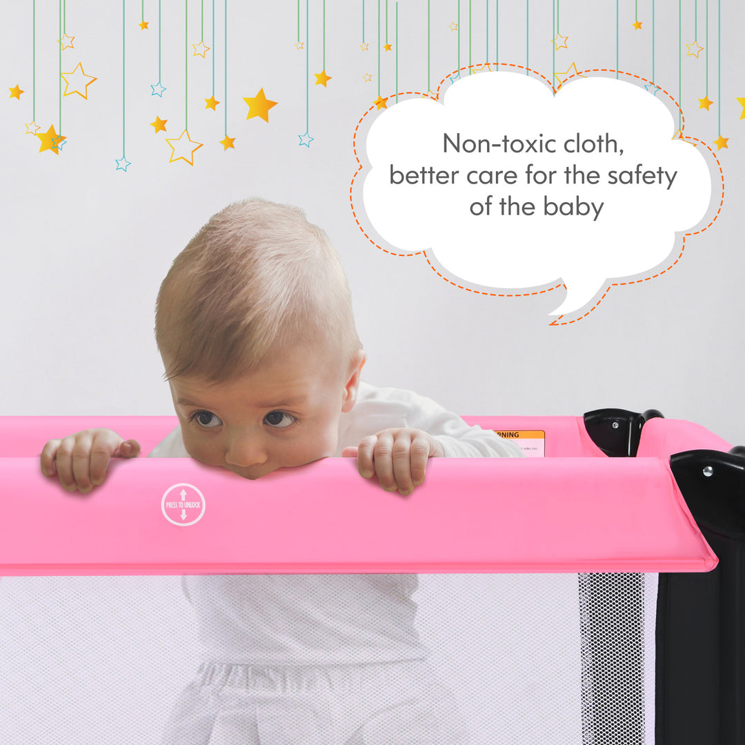 Portable Baby Crib with 50 Ocean Balls and Storage Bag-Pink