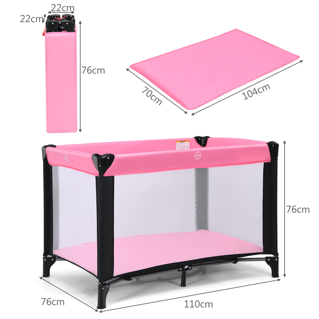 Portable Baby Crib with 50 Ocean Balls and Storage Bag-Pink