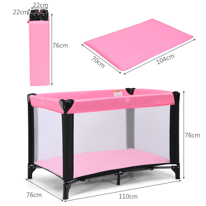 Portable Baby Crib with 50 Ocean Balls and Storage Bag-Pink