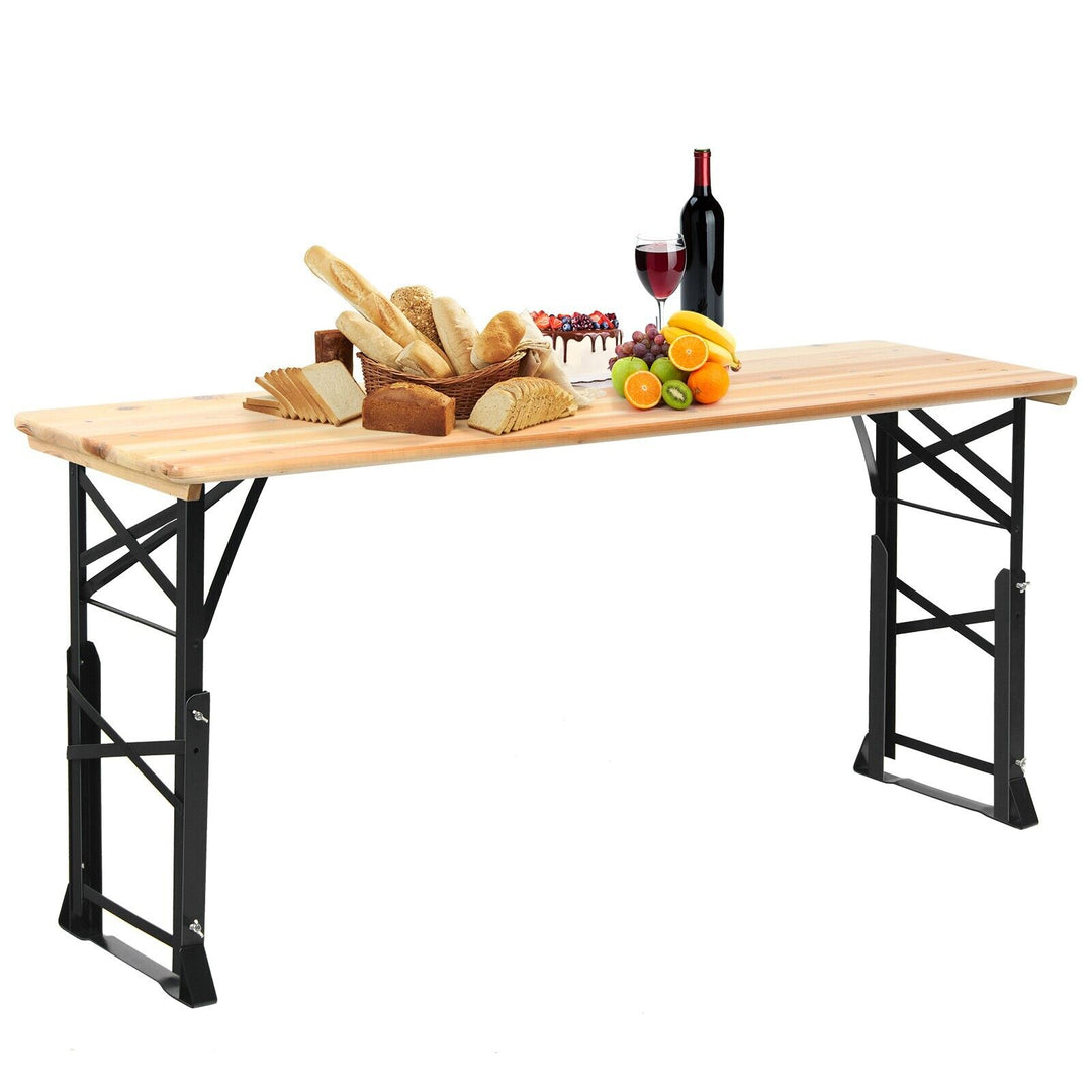 Portable Outdoor Wooden Dining Table with Adjustable Heights