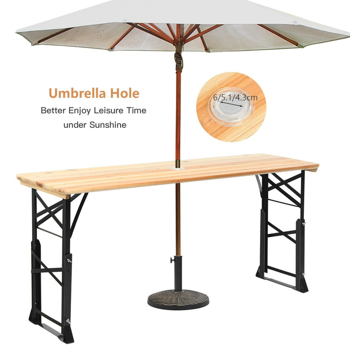 Portable Outdoor Wooden Dining Table with Adjustable Heights