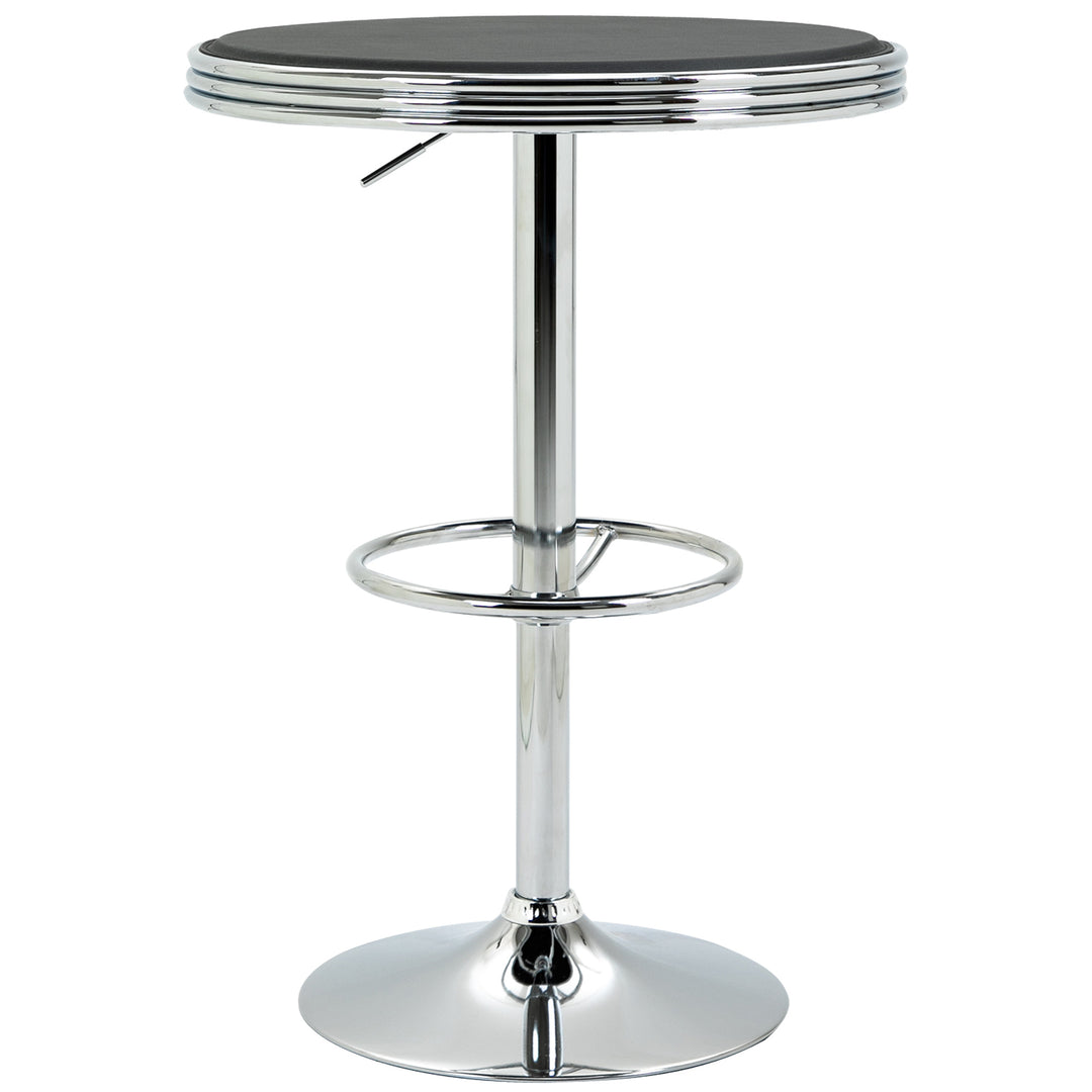 Round Height Adjustable Pub Table Counter Bar Table with Faux Leather Tabletop and Adjustable Footrest for Dining Room, Home Bar