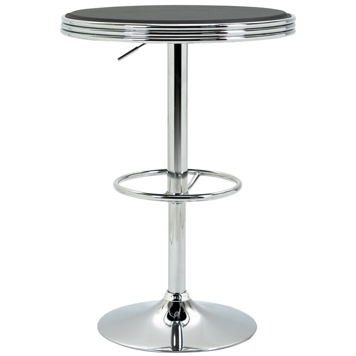 Round Height Adjustable Pub Table Counter Bar Table with Faux Leather Tabletop and Adjustable Footrest for Dining Room, Home Bar