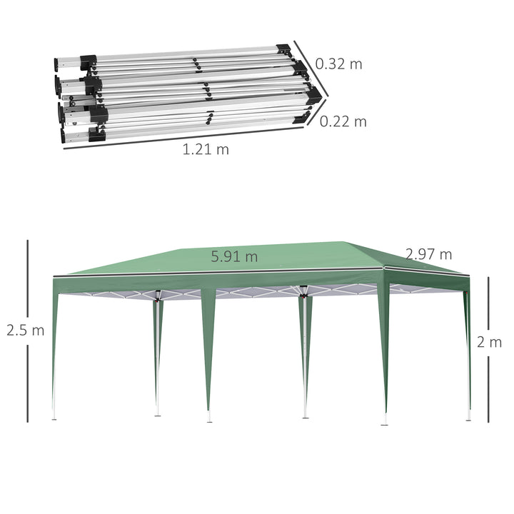 Outsunny Pop Up Gazebo, Double Roof Foldable Canopy Tent, Wedding Awning Canopy w/ Carrying Bag, 6 m x 3 m x 2.65 m, Green