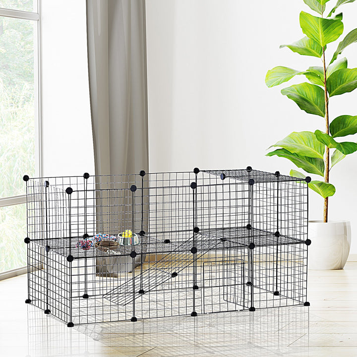 Pawhut Guinea Pig Playpen Rabbit Playpen Metal Wire Fence Indoor Outdoor Small Animal Cage 36 Panel Enclosure Black