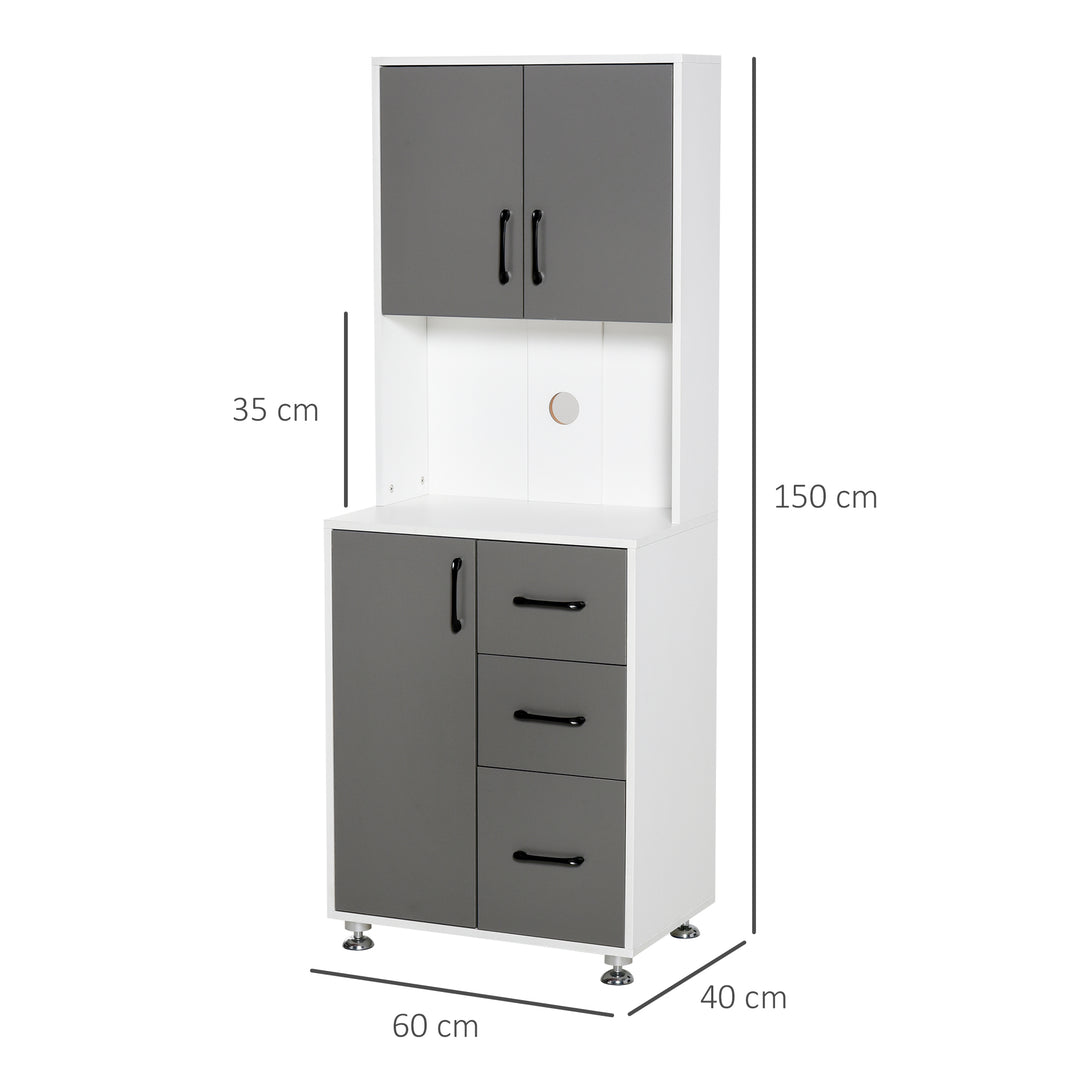 Modern Kitchen Cupboard with Storage Cabinets, 3 Drawers and Open Countertop for Living Room, Grey