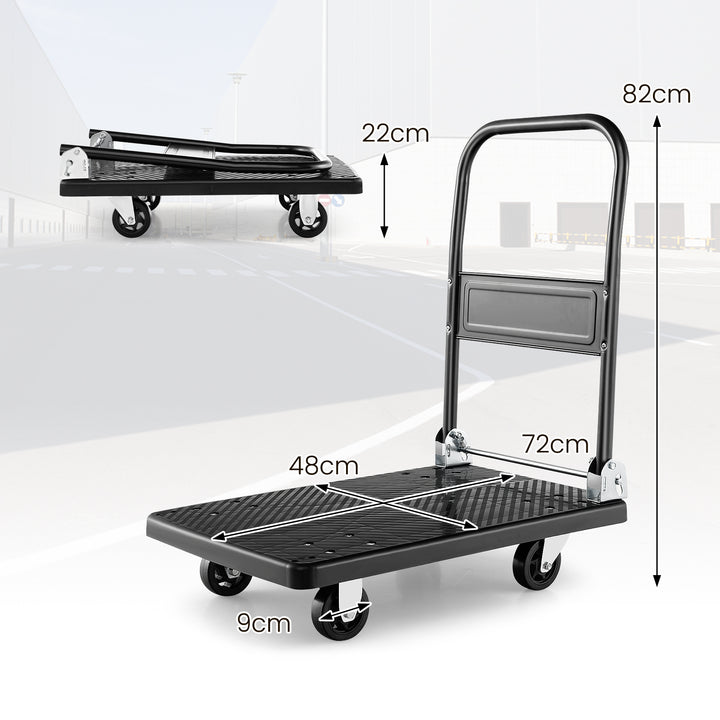 Push Cart Dolly with 400kg Weight Capacity and 360° Swivel Wheels-Black