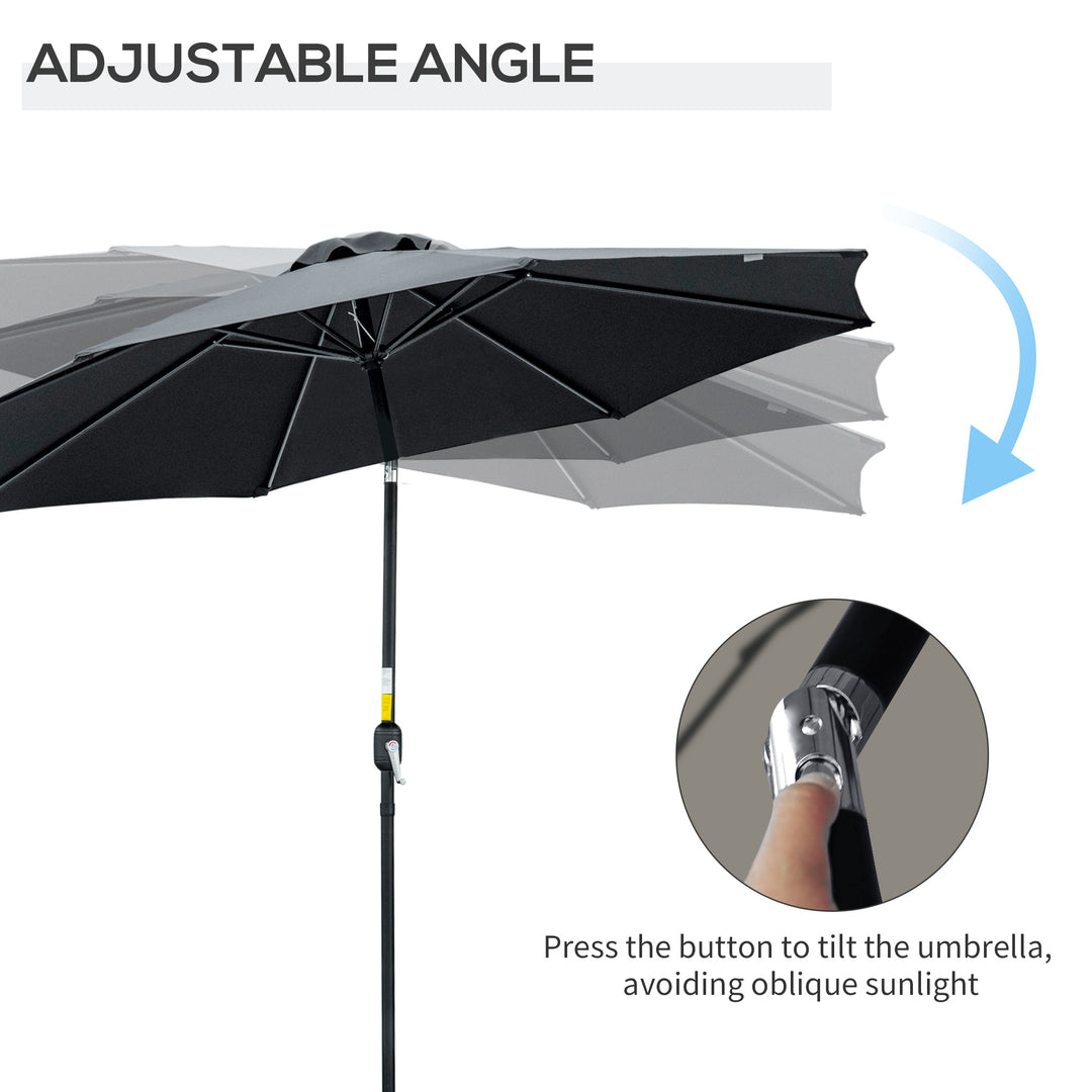 3(m) Tilting Parasol Garden Umbrellas, Outdoor Sun Shade with 8 Ribs, Tilt and Crank Handle for Balcony, Bench, Garden, Black