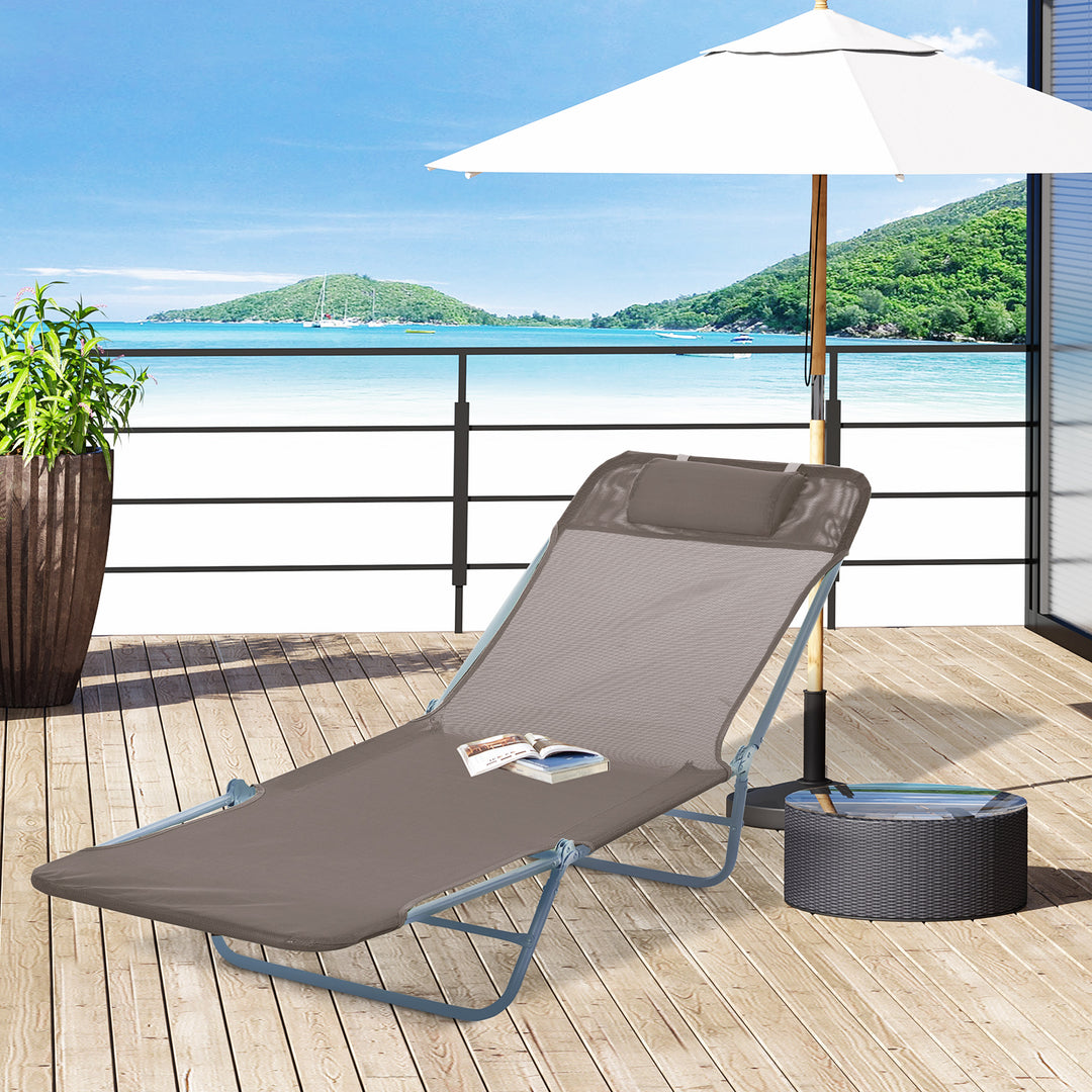 Outsunny Sun Bed Chair Garden Lounger Recliner Adjustable Back Relaxer Chair Furniture - Coffee