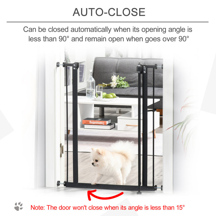 PawHut 74-84cm Adjustable Metal Pet Gate Safety Barrier w/ Auto-Close Door Double Locking Easy-Open Doors Stairs Home Frames Black