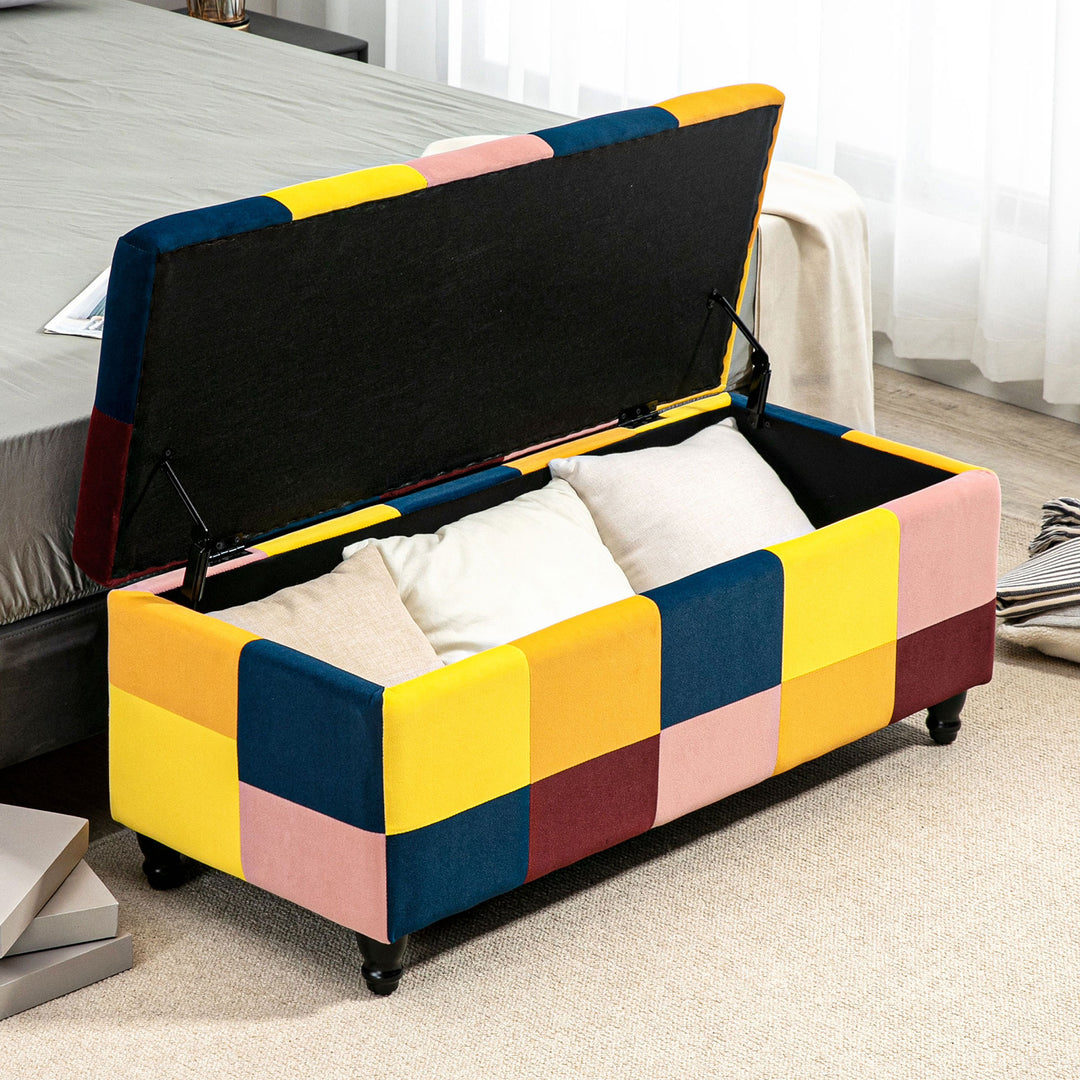 Velvet Storage Ottoman, Button-tufted Footstool Box, Multicoloured