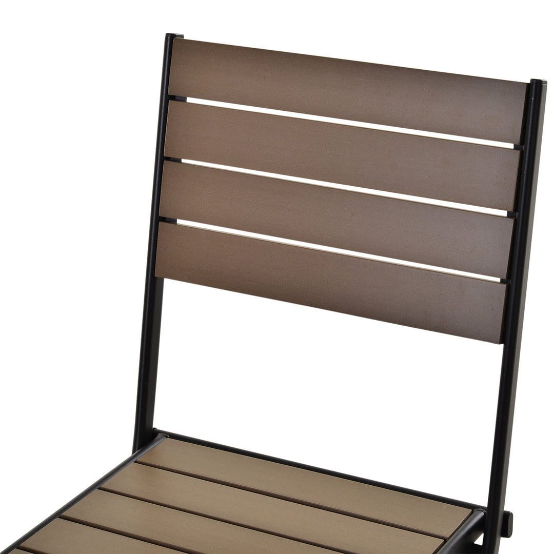 3 Pcs Folding Bistro Dining Set 2 Single Chair 1 Dining Table Metal Frame Plastic Panel Slatted Compact Garden Outdoor Apartment Black&amp;Brown