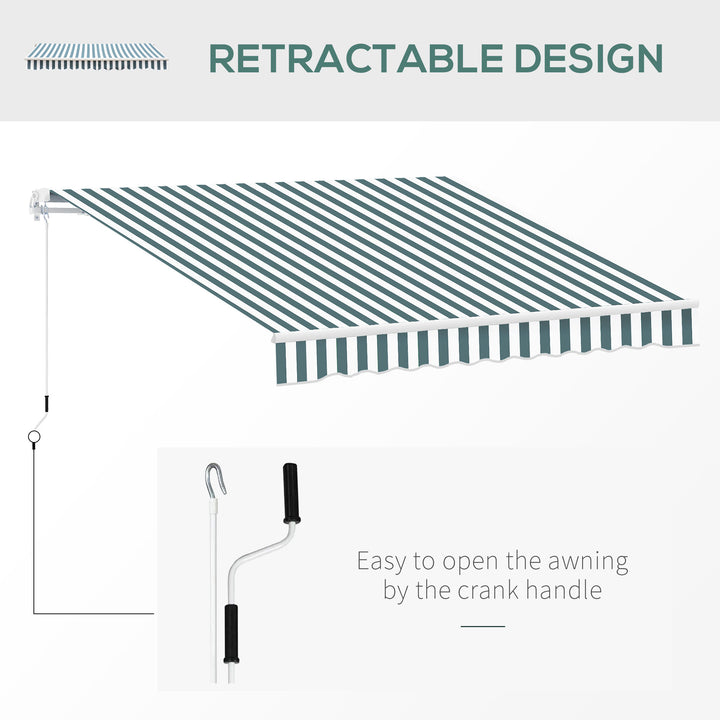 2.5m x 2m Garden Patio Manual Awning Canopy Sun Shade Shelter Retractable with Winding Handle Green White