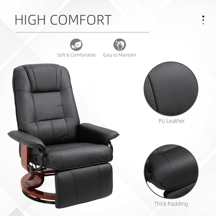 HOMCOM Manual Recliner Chair Armchair Sofa with Faux Leather Upholstered Wooden Base for Living Room Bedroom, Black