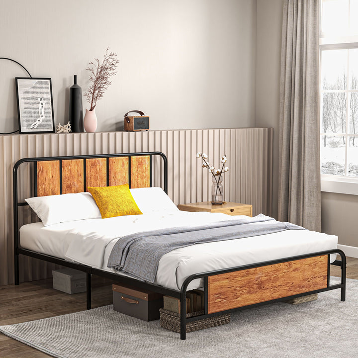 31cm King Size Bed Frame, Industrial Bed Base with Headboard, Footboard, Steel Slat Support and Under Bed Storage, 160 x 207cm