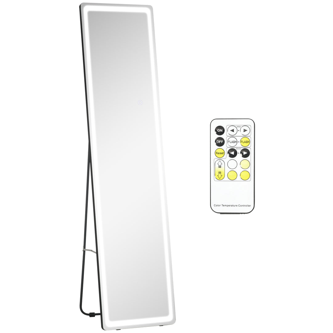 Full-Length Mirror with LED Lights and Remote Control, Freestanding Floor Mirror, Wall Mounted Full Body Mirror for Bedroom