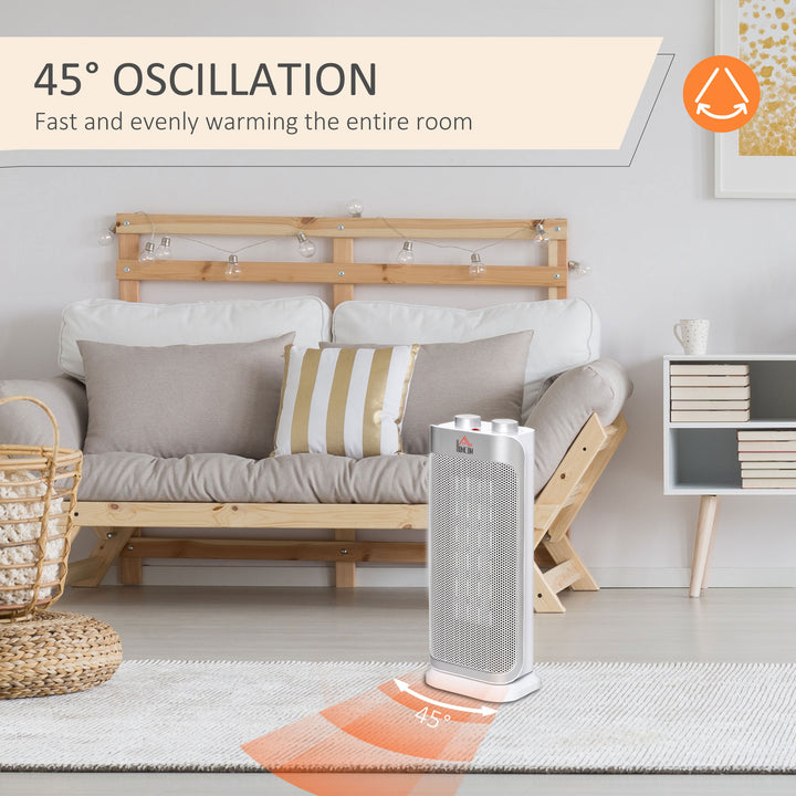 Electric Space Heater Freestanding Oscillating Ceramic Heater with 3 Adjustable Modes, Tip-Over and Overheat Protection, 1000W/2000W, White