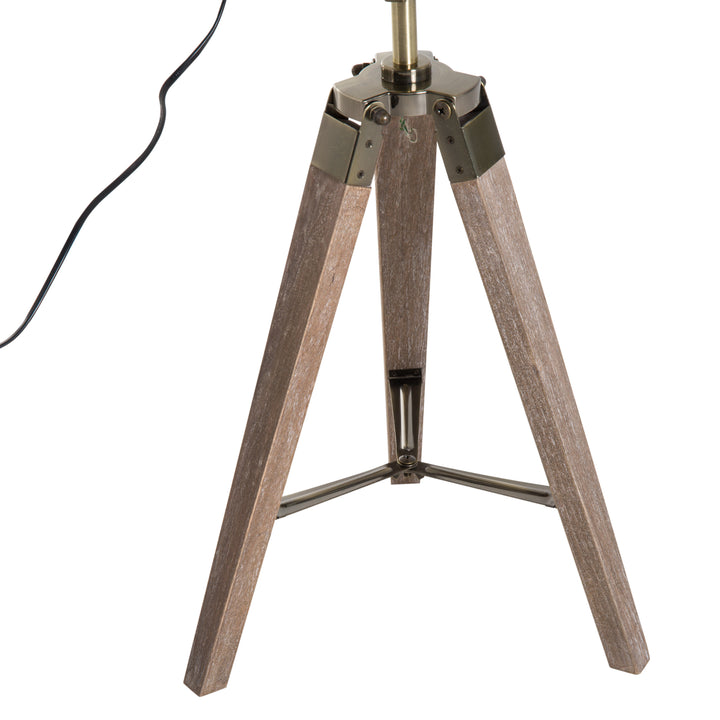 Vintage Tripod Table Desk Lamp Bedside Light Spotlight Brass Antique Searchlight Wooden Base