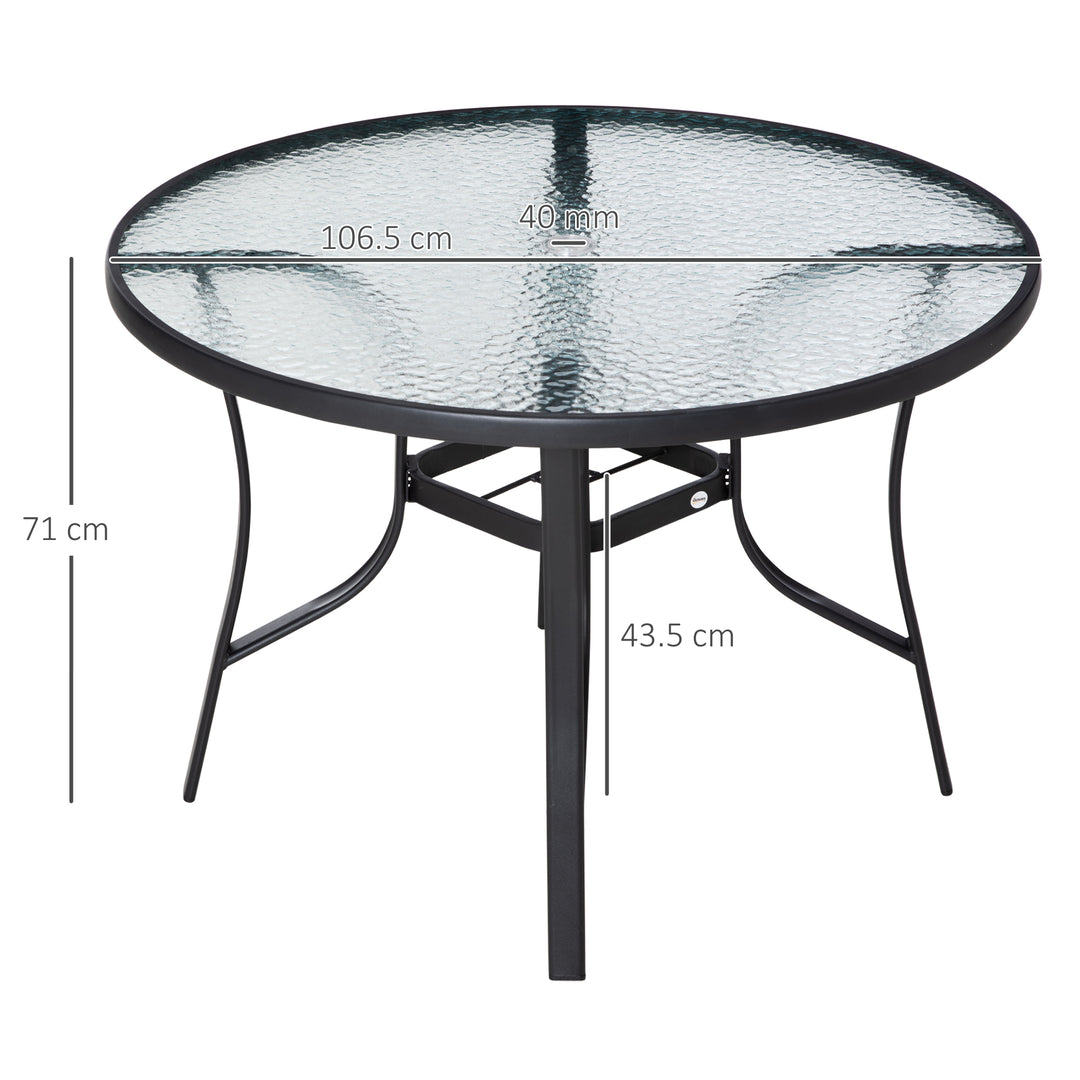 Garden Dining Table with Tempered Glass Top Steel Frame