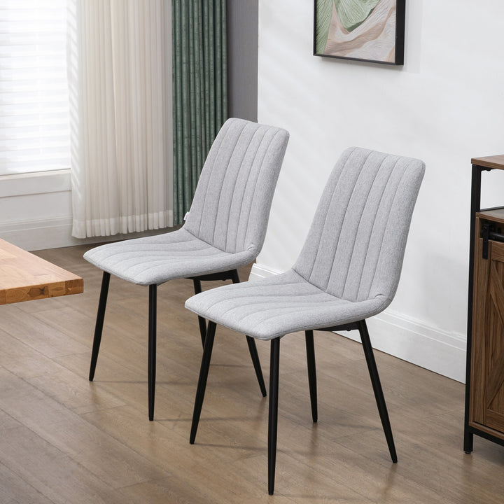 Grey Dining Chairs of 2, Modern Kitchen Chairs with Linen-touch Upholstery and Steel Legs for Living Room, Bedroom, Grey