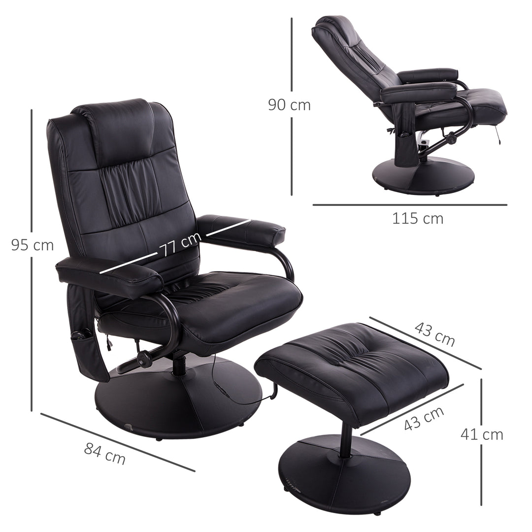 Manual Sofa Reclining Armchair PU Leather Massage Recliner Chair and Ottoman, Black