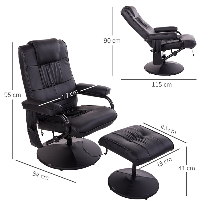 Manual Sofa Reclining Armchair PU Leather Massage Recliner Chair and Ottoman, Black