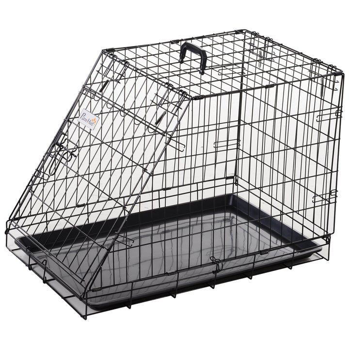 PawHut Metal Collapsible Car Dog Cage Crate Transport Folding Box Carrier Handle Removable Tray 77 x 47 x 55cm