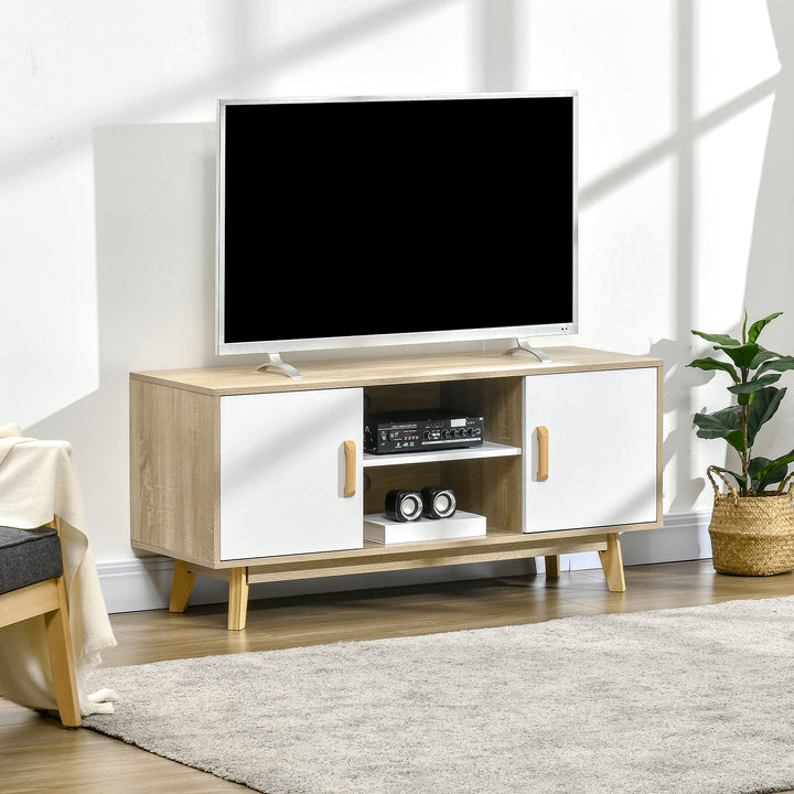 HOMCOM Modern TV Cabinet, TV Stand with Storage Shelves and Doors for 55" TVs for Living Room, Bedroom, Natural