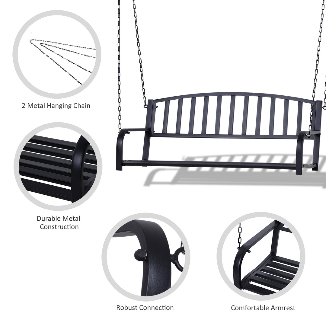 Garden Swing Chair Patio Metal 2 Seater Swing Bench Porch Balcony Bench Loveseat Minimalist Style - Black