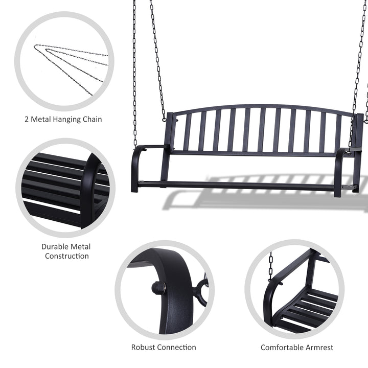 Garden Swing Chair Patio Metal 2 Seater Swing Bench Porch Balcony Bench Loveseat Minimalist Style - Black