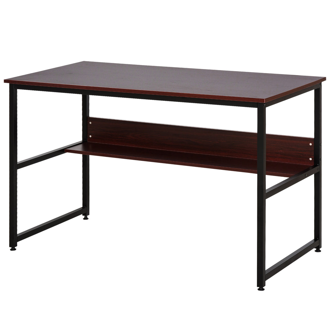 Computer Desk w/Storage Shelf Adjustable Feet Metal Frame Home Office Laptop Study Writing Workstation Table Brown