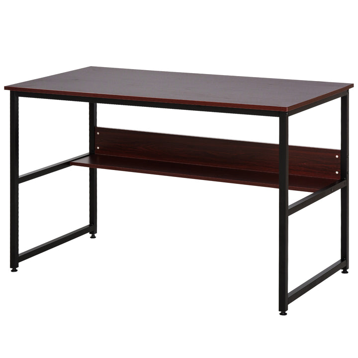 Computer Desk w/Storage Shelf Adjustable Feet Metal Frame Home Office Laptop Study Writing Workstation Table Brown