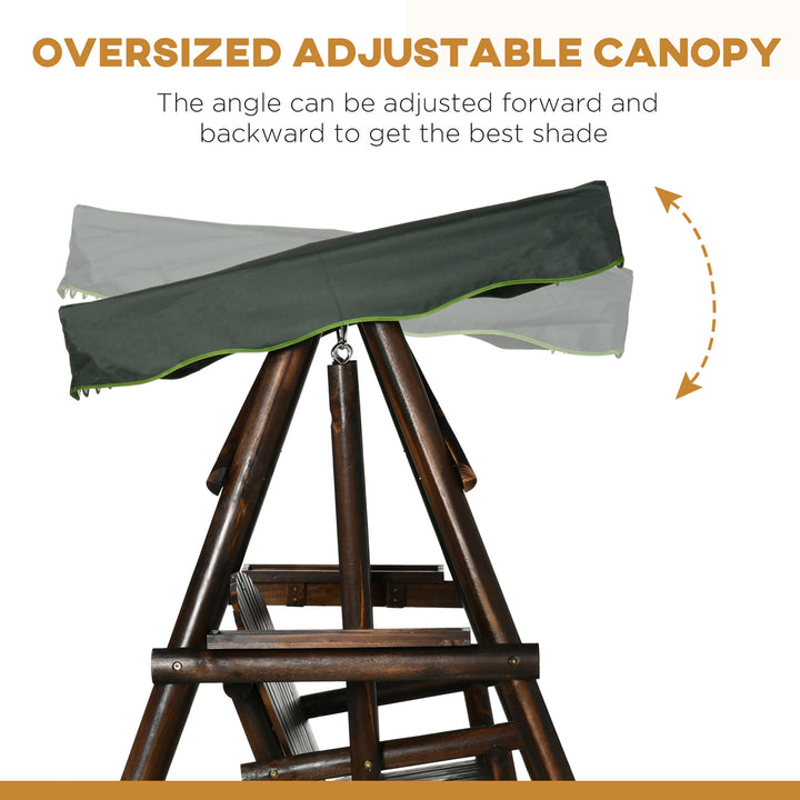 Outsunny 2-Person Garden Swing Chair, Outdoor Hanging Wooden Porch Bench w/ Adjustable Canopy and Side Trays for Patio, Poolside, Backyard