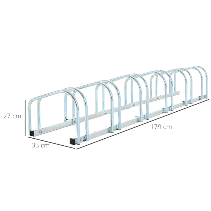 Bike Stand Parking Rack Floor or Wall Mount Bicycle Cycle Storage Locking Stand 179L x 33W x 27H (6 Racks, Silver)