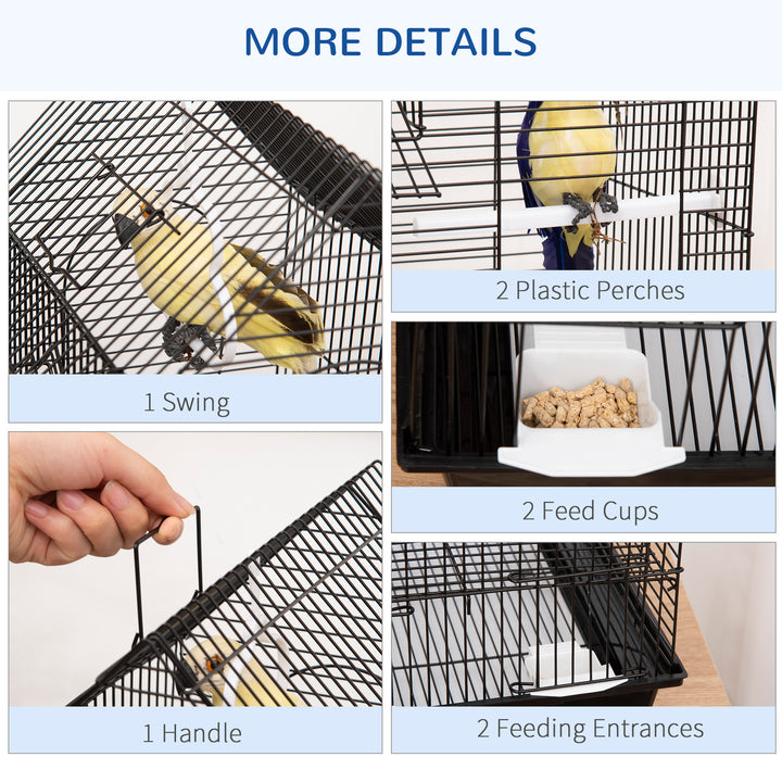 PawHut Metal Bird Cage with Stand for Parrot Cockatiel Budgie Finch Canary Food Containers Swing Ring Tray Handle Small Black 39 x 33 x 47 cm