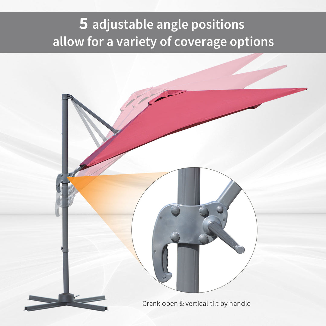 2.5 x 2.5m Cantilever Paraso Patio Offset l Umbrella Hanging Sun Shade Canopy Shelter 360¡ Rotation with Cross Base - Red
