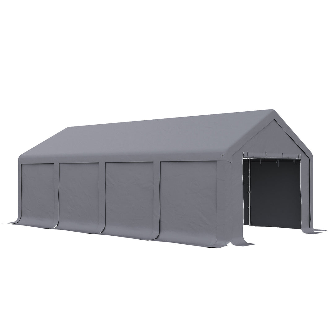 Outsunny 4 x 8 m Patio Garden Party Canopy, Outdoor BBQ, Wedding, Camping Gazebo Tent, Car Canopy Shelter w/ Side Panels &amp; Zipper Door, Dark Grey